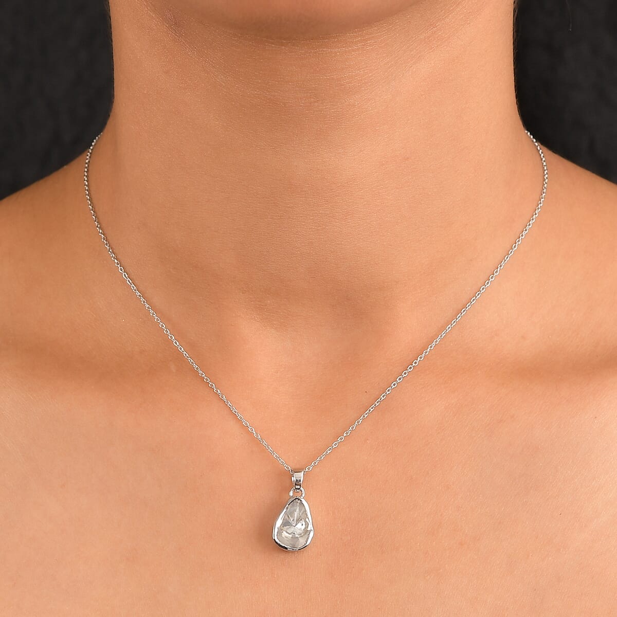 Luxuriant Lab Grown Polki Diamond 0.50 ctw Pendant Necklace in Rhodium Over Sterling Silver 20 Inches image number 2