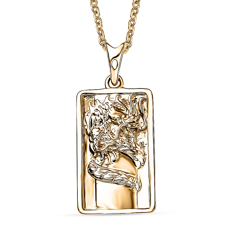 Luxoro Dragon Bar Pendant Necklace in 10K Yellow Gold 4.75 Grams 20 Inches