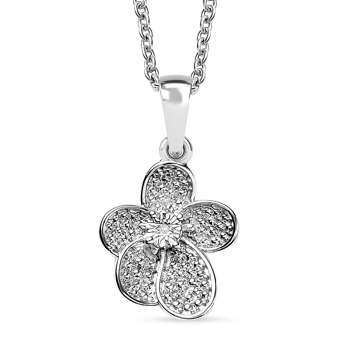 EverTrue White Diamond Accent Petal Radiance Pendant in Platinum Bond with Stainless Steel Necklace (20 Inches) image number 0