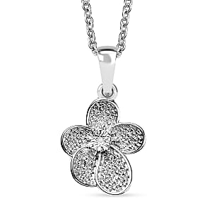 EverTrue White Diamond Accent Petal Radiance Pendant in Platinum Bond with Stainless Steel Necklace (20 Inches)