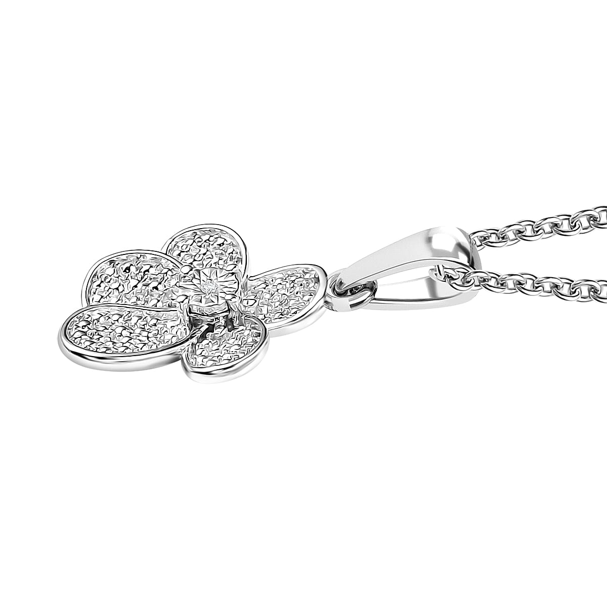 EverTrue White Diamond Accent Petal Radiance Pendant in Platinum Bond with Stainless Steel Necklace (20 Inches) image number 3