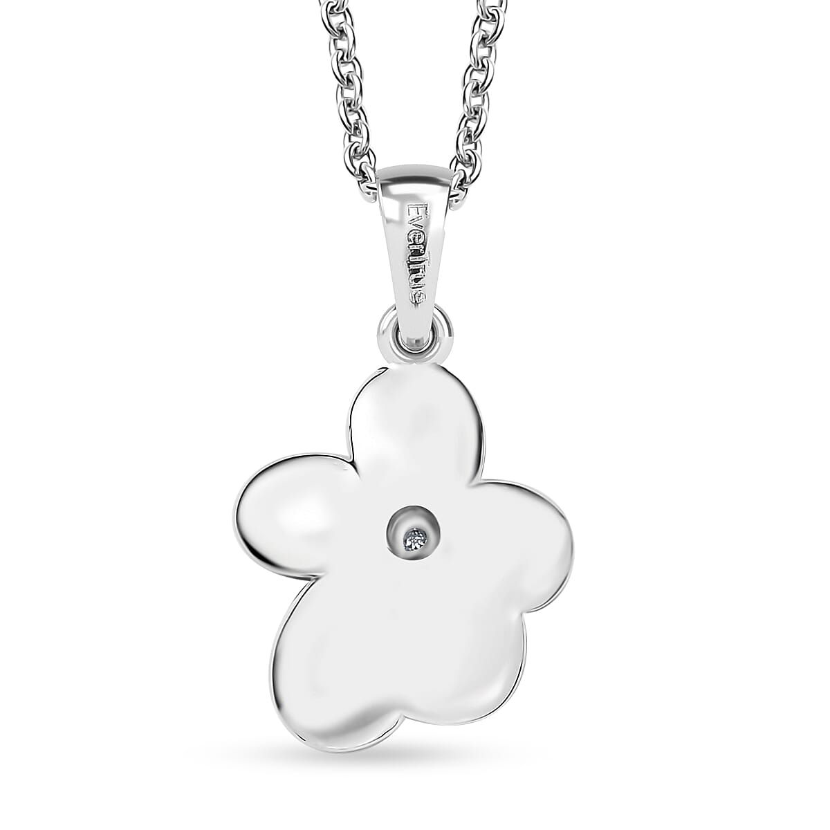 EverTrue White Diamond Accent Petal Radiance Pendant in Platinum Bond with Stainless Steel Necklace (20 Inches) image number 4