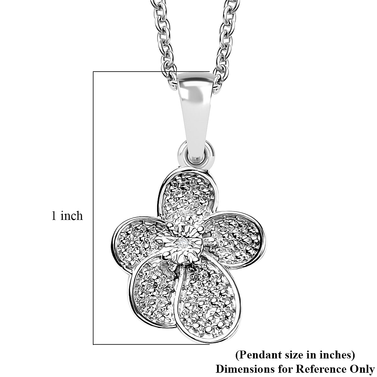 EverTrue White Diamond Accent Petal Radiance Pendant in Platinum Bond with Stainless Steel Necklace (20 Inches) image number 5