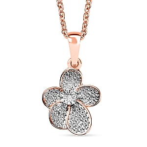 EverTrue White Diamond Accent Petal Radiance Pendant in 18K RG Plated and Platinum Bond with Stainless Steel Necklace (20 Inches)