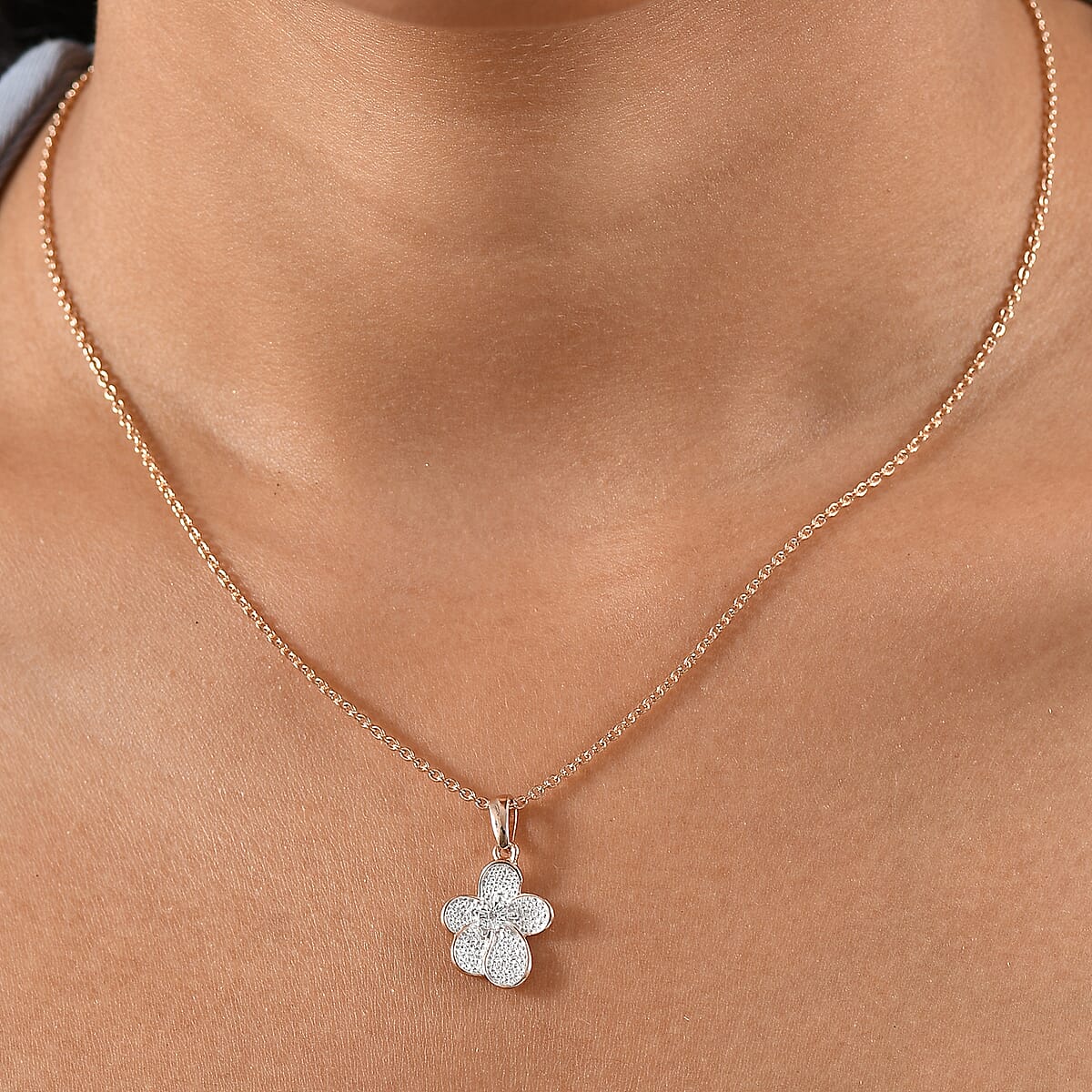EverTrue White Diamond Accent Petal Radiance Pendant in 18K RG Plated and Platinum Bond with Stainless Steel Necklace (20 Inches) image number 2