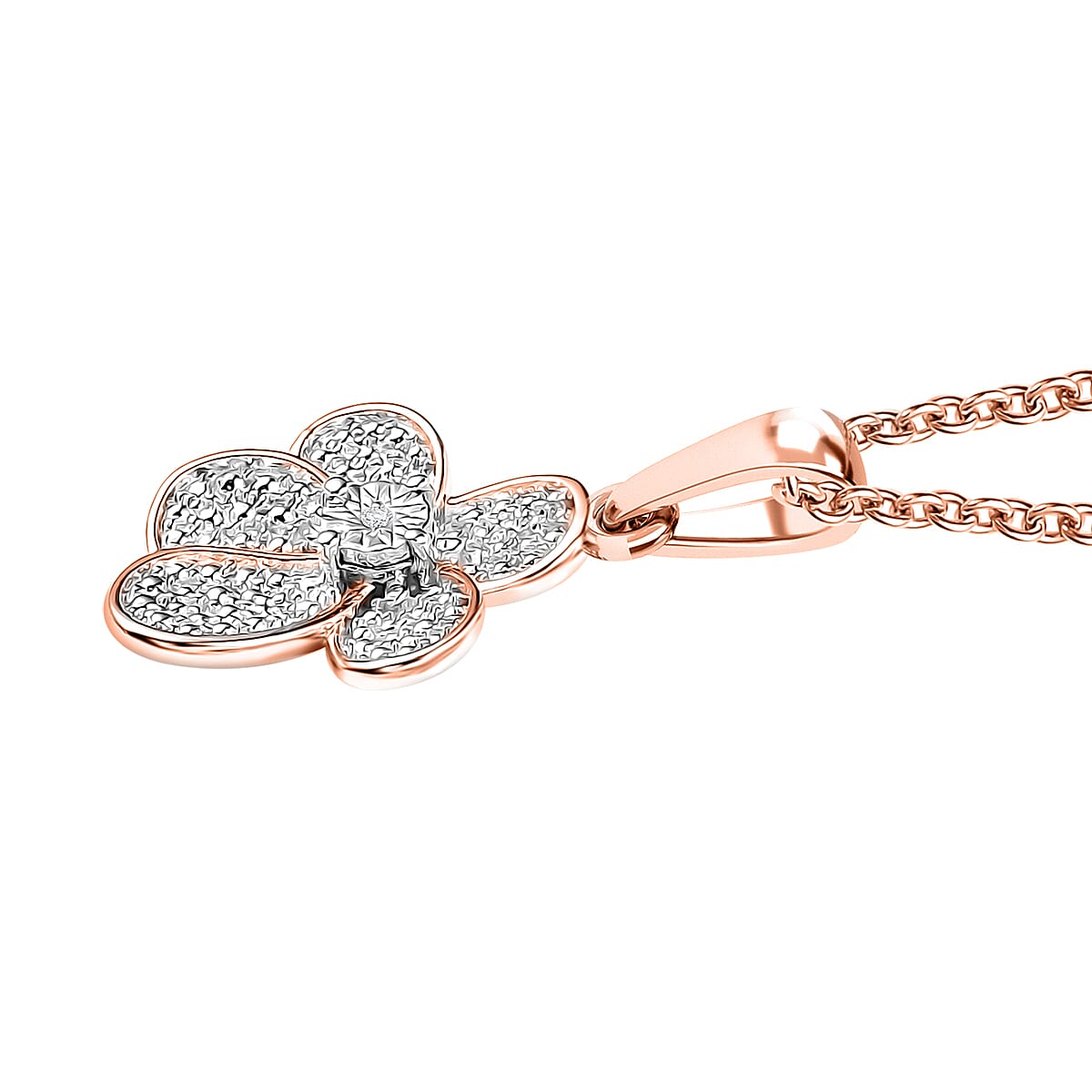 EverTrue White Diamond Accent Petal Radiance Pendant in 18K RG Plated and Platinum Bond with Stainless Steel Necklace (20 Inches) image number 3