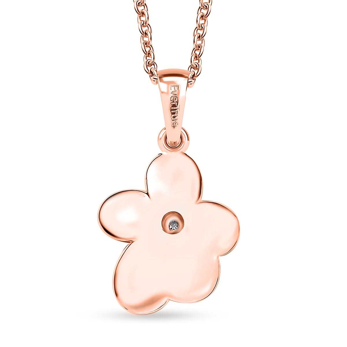 EverTrue White Diamond Accent Petal Radiance Pendant in 18K RG Plated and Platinum Bond with Stainless Steel Necklace (20 Inches) image number 4