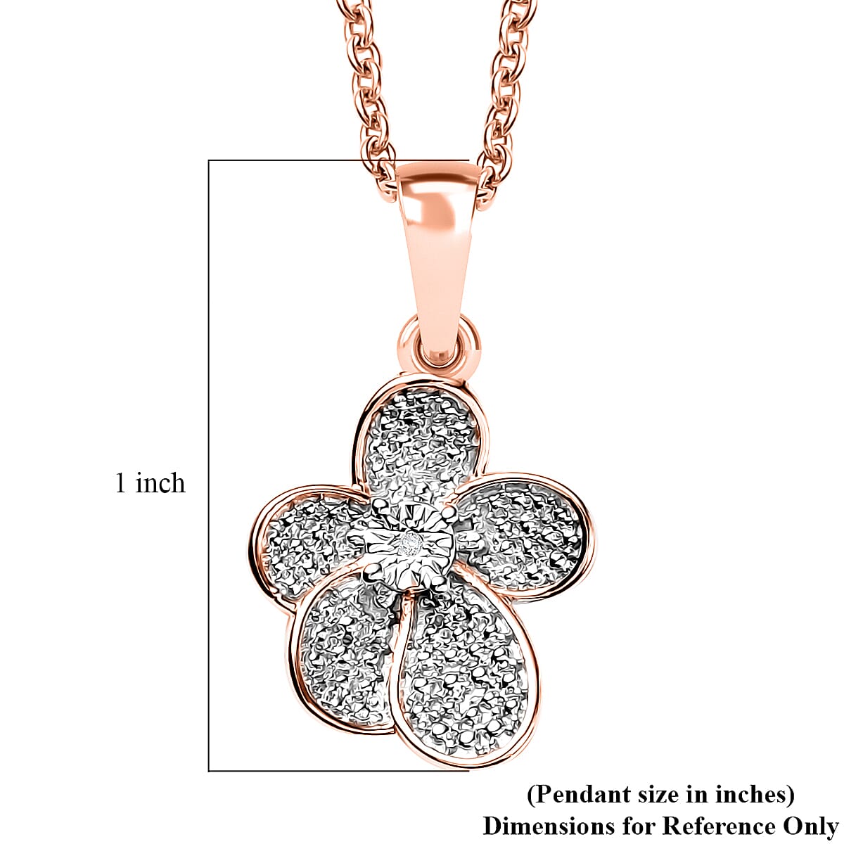 EverTrue White Diamond Accent Petal Radiance Pendant in 18K RG Plated and Platinum Bond with Stainless Steel Necklace (20 Inches) image number 5