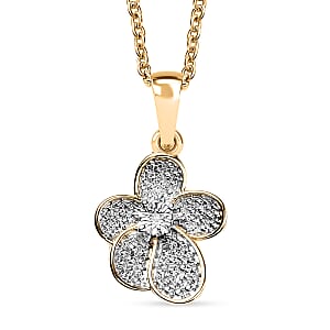 EverTrue White Diamond Accent Petal Radiance Pendant in 18K YG Plated and Platinum Bond with Stainless Steel Necklace (20 Inches)