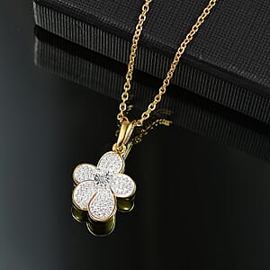 EverTrue White Diamond Accent Petal Radiance Pendant in 18K YG Plated and Platinum Bond with Stainless Steel Necklace (20 Inches)