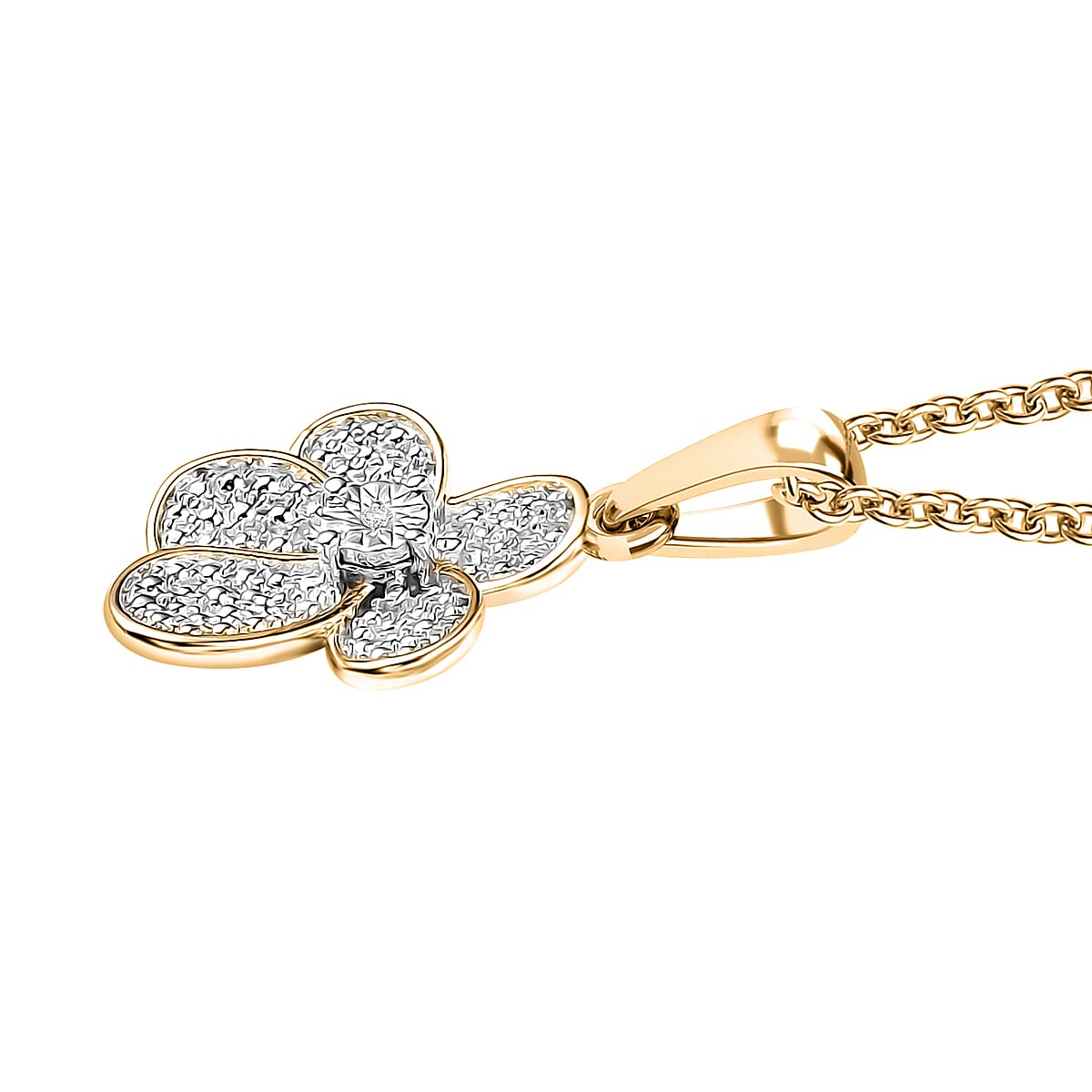 EverTrue White Diamond Accent Petal Radiance Pendant in 18K YG Plated and Platinum Bond with Stainless Steel Necklace (20 Inches) image number 3