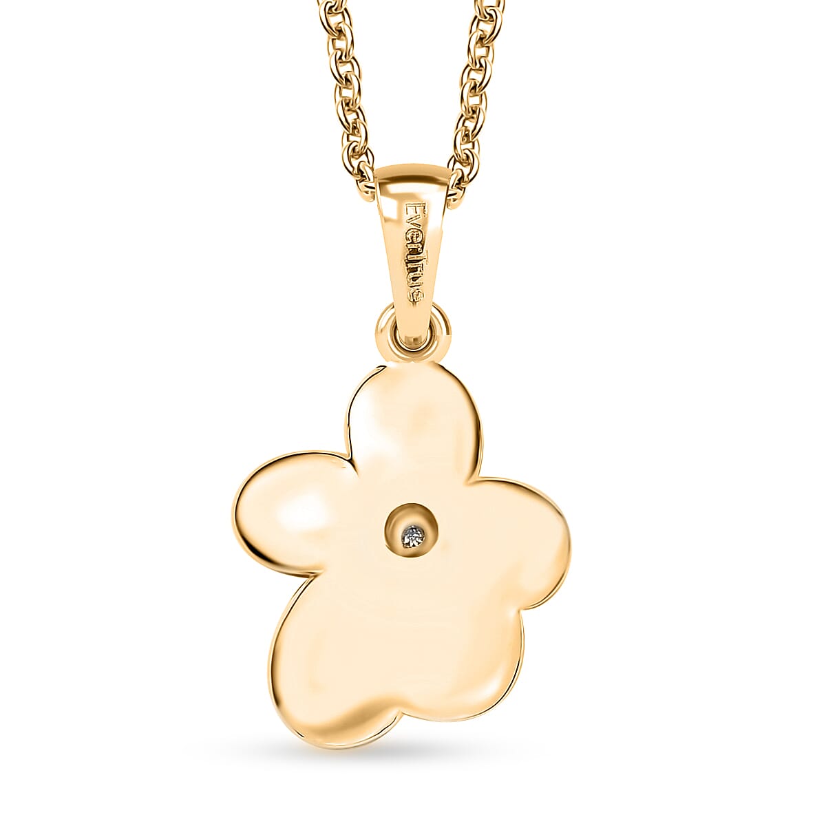 EverTrue White Diamond Accent Petal Radiance Pendant in 18K YG Plated and Platinum Bond with Stainless Steel Necklace (20 Inches) image number 4