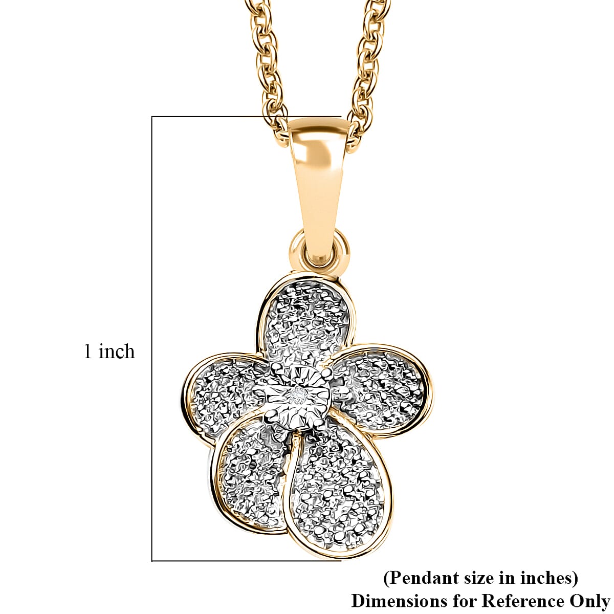 EverTrue White Diamond Accent Petal Radiance Pendant in 18K YG Plated and Platinum Bond with Stainless Steel Necklace (20 Inches) image number 5