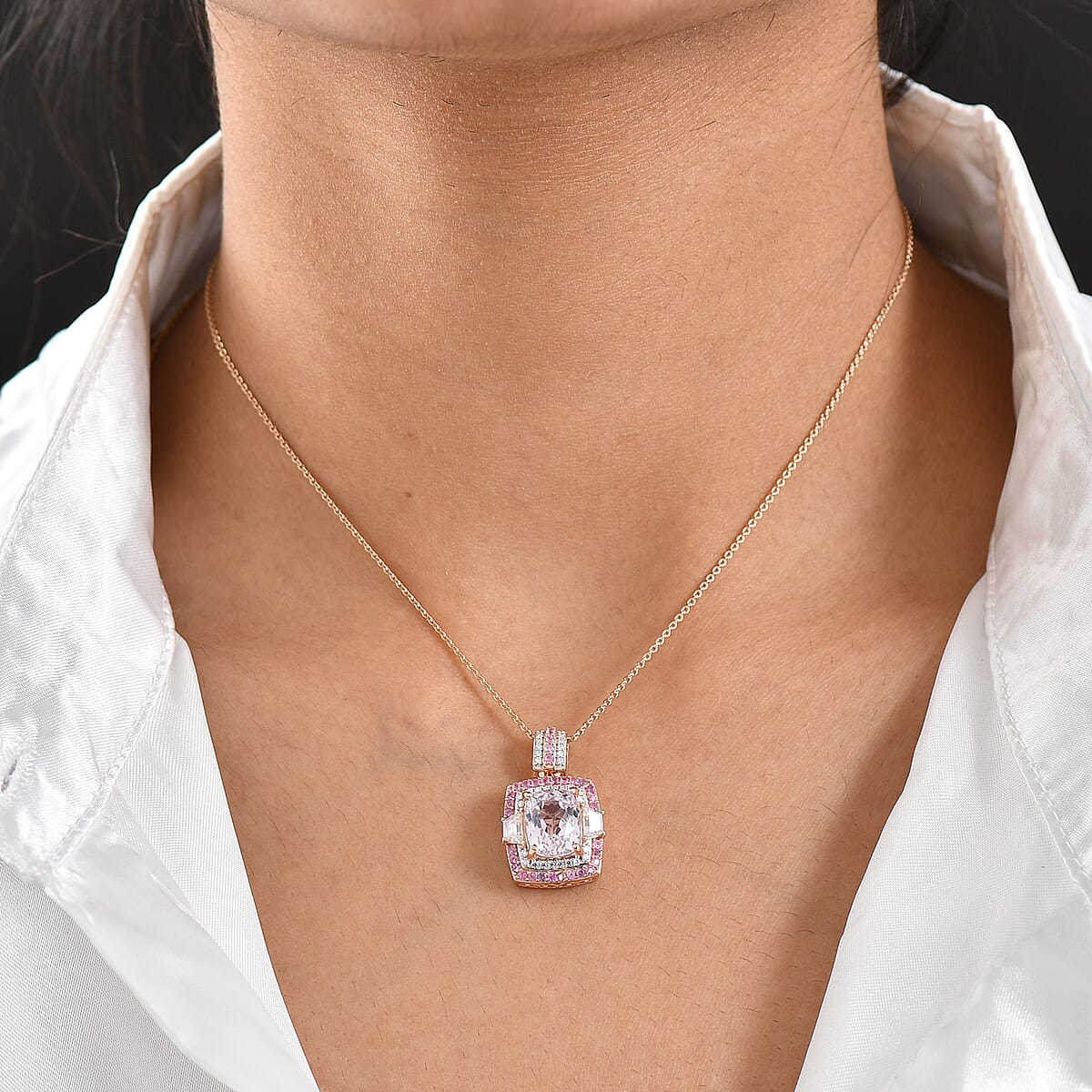 D'Joy Premium Martha Rocha Kunzite and Multi Gemstone 4.90 ctw Pendant Necklace in 18K Vermeil Rose Gold Over Sterling Silver 20 Inches image number 2