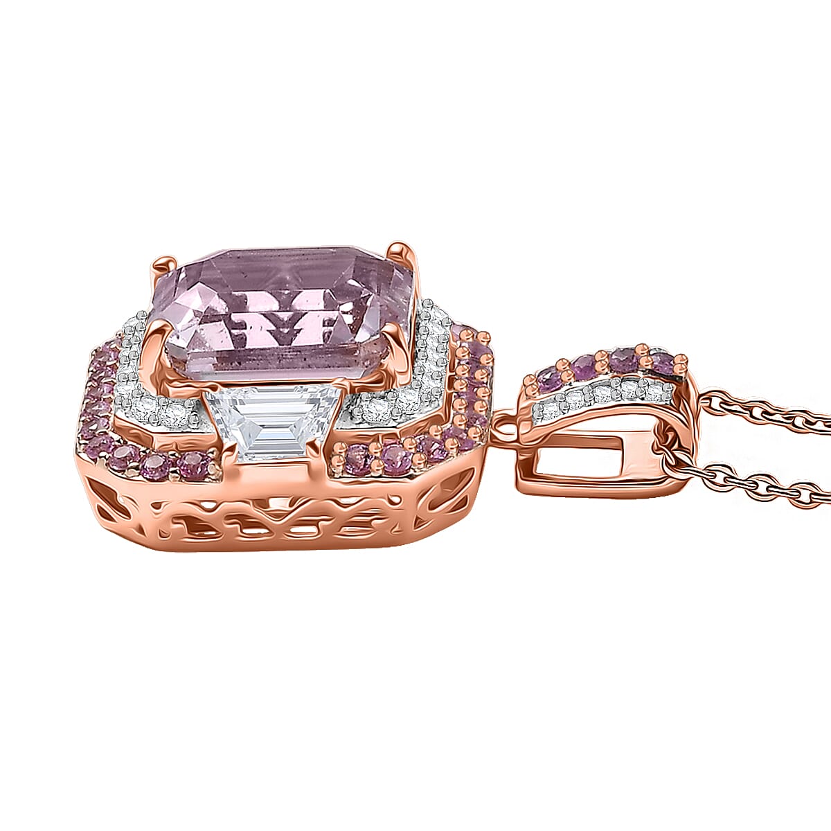 D'Joy Premium Martha Rocha Kunzite and Multi Gemstone 4.90 ctw Pendant Necklace in 18K Vermeil Rose Gold Over Sterling Silver 20 Inches image number 3
