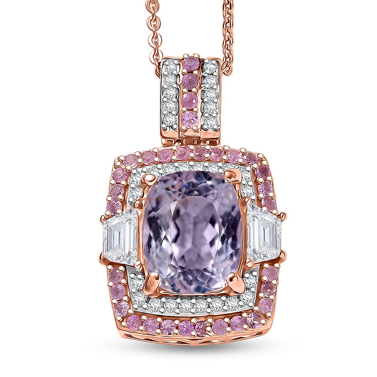 D'Joy Premium Martha Rocha Kunzite, Multi Gemstone Pendant Necklace (20 Inches) in 18K Vermeil RG Over Sterling Silver 5.10 ctw image number 0