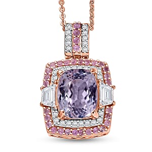 D'Joy Premium Martha Rocha Kunzite, Multi Gemstone Pendant Necklace (20 Inches) in 18K Vermeil RG Over Sterling Silver 5.10 ctw