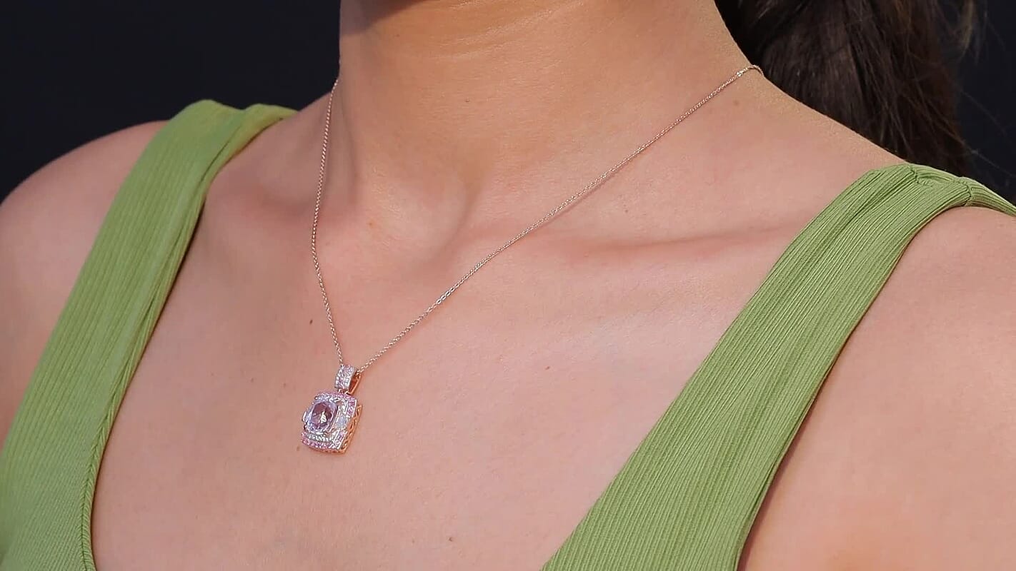 D'Joy Premium Martha Rocha Kunzite and Multi Gemstone 4.90 ctw Victorian Era Pendant Necklace in 18K Vermeil Rose Gold Over Sterling Silver 20 Inches