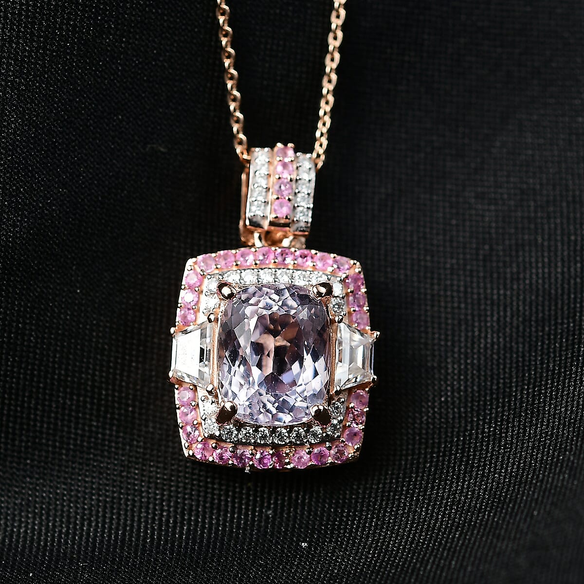 D'Joy Premium Martha Rocha Kunzite, Multi Gemstone Pendant Necklace (20 Inches) in 18K Vermeil RG Over Sterling Silver 5.10 ctw image number 1