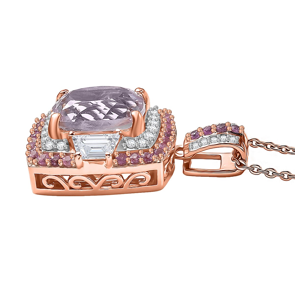 D'Joy Premium Martha Rocha Kunzite, Multi Gemstone Pendant Necklace (20 Inches) in 18K Vermeil RG Over Sterling Silver 5.10 ctw image number 3