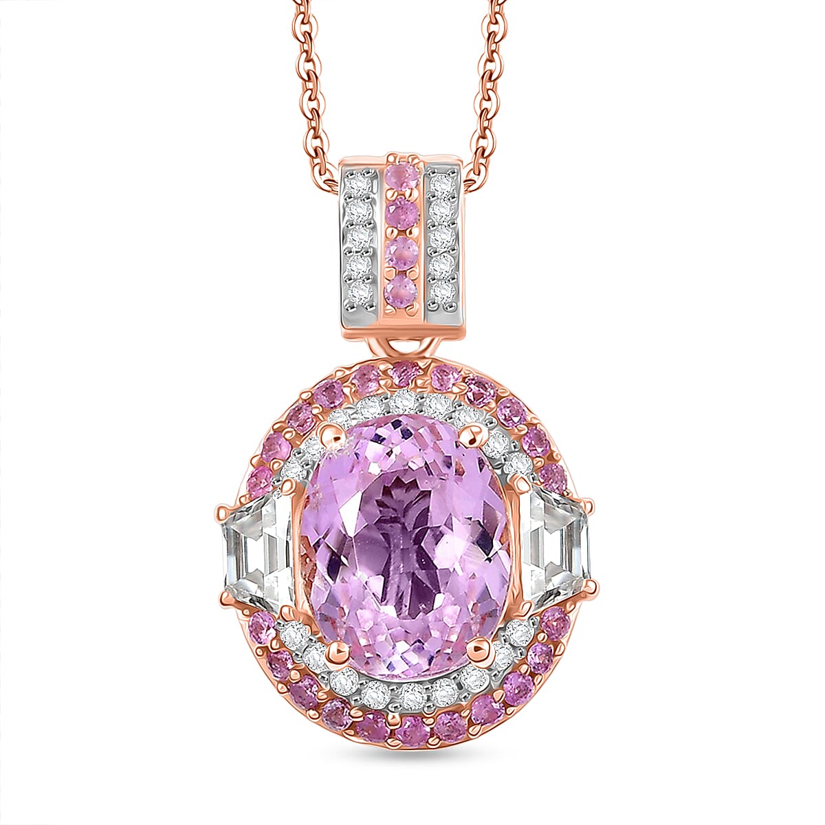 D'Joy Martha Rocha Kunzite, Multi Gemstone Pendant Necklace in 18K Vermeil RG Over Sterling Silver 4.65 ctw (20 Inches)