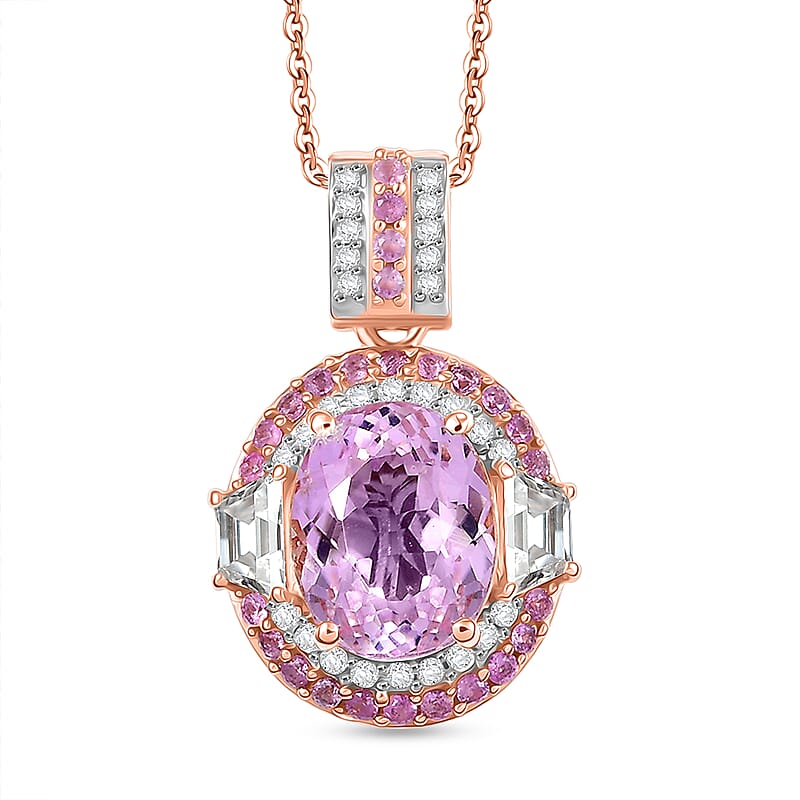 D'Joy Martha Rocha Kunzite, Multi Gemstone Pendant Necklace in 18K Vermeil RG Over Sterling Silver 4.65 ctw (20 Inches)