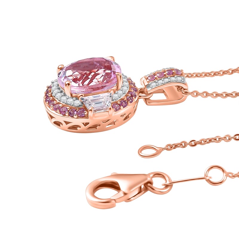 D'Joy Martha Rocha Kunzite, Multi Gemstone Pendant Necklace in 18K Vermeil RG Over Sterling Silver 4.65 ctw (20 Inches)