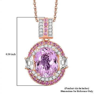 D'Joy Martha Rocha Kunzite, Multi Gemstone Pendant Necklace in 18K Vermeil RG Over Sterling Silver 4.65 ctw (20 Inches)