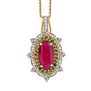 Doorbuster D’Joy Niassa Ruby (FF) and Multi Gemstone 6.50 ctw Heart of Passion Pendant Necklace in 18K Vermeil Yellow Gold Over Sterling Silver 20 Inches