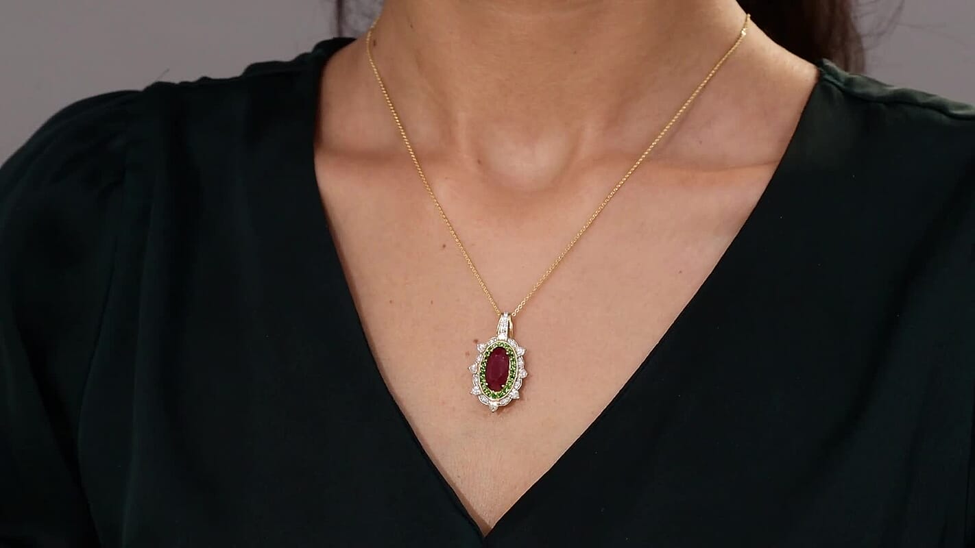 D’Joy Niassa Ruby (FF), Multi Gemstone Pendant Necklace (20 Inches) in 18K Vermeil YG Over Sterling Silver 6.50 ctw