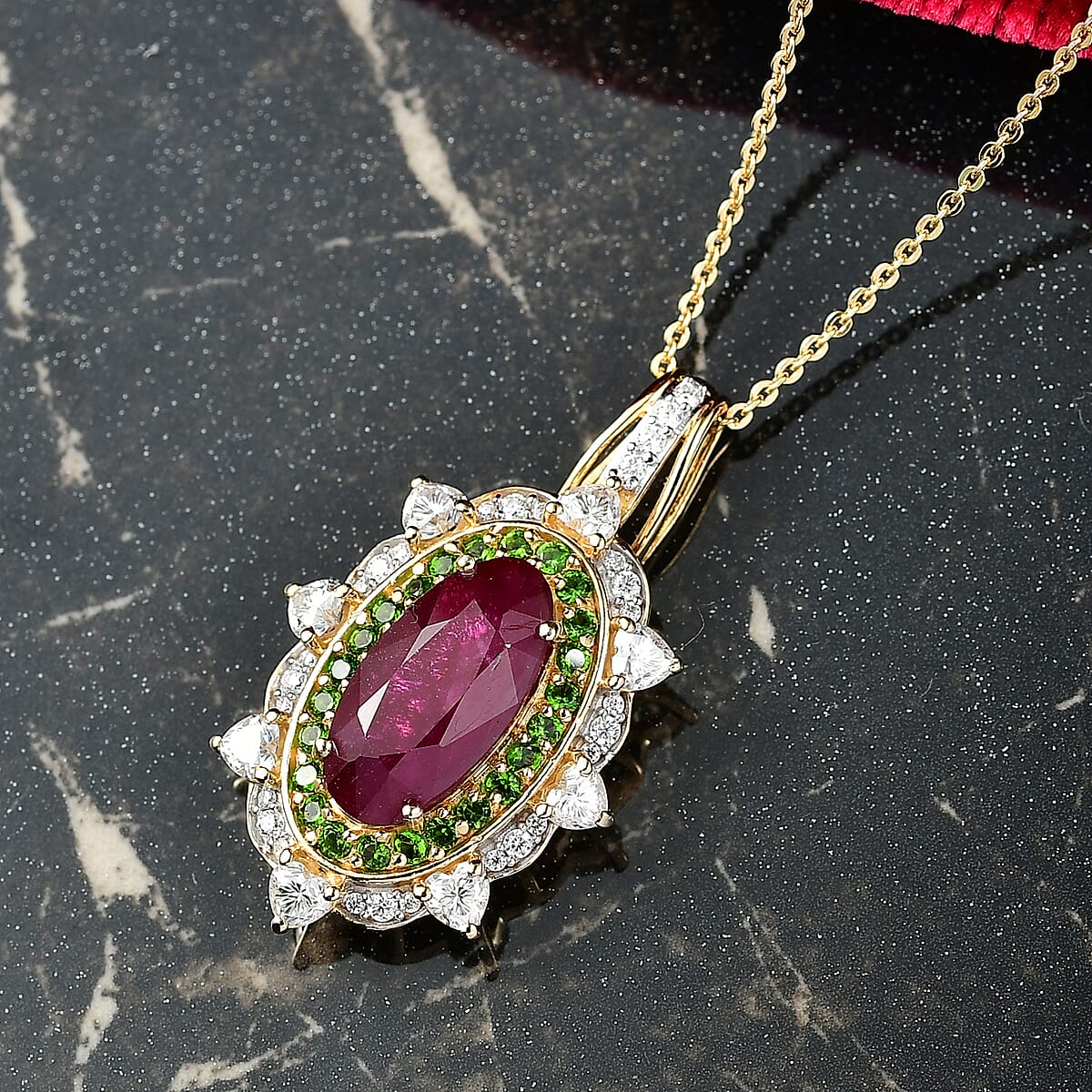 Doorbuster D’Joy Niassa Ruby (FF) and Multi Gemstone 6.50 ctw Heart of Passion Pendant Necklace in 18K Vermeil Yellow Gold Over Sterling Silver 20 Inches image number 1