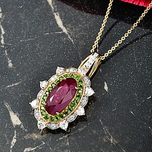 D' Joy Niassa Ruby, Multi Gemstone Heart Pendant Necklace in 18K Vermeil YG Over Sterling Silver 6.50 ctw (20 Inches)