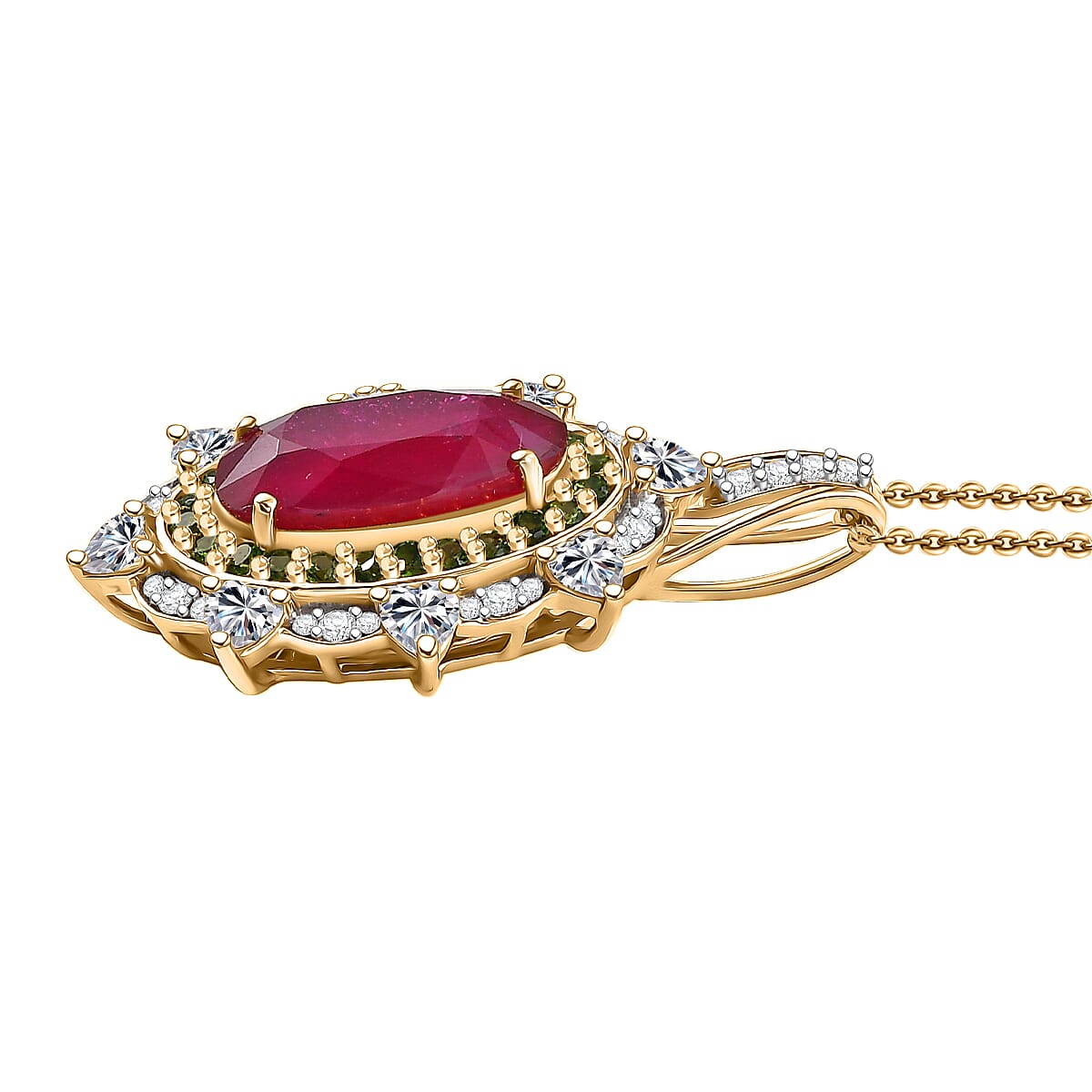 Doorbuster D’Joy Niassa Ruby (FF) and Multi Gemstone 6.50 ctw Heart of Passion Pendant Necklace in 18K Vermeil Yellow Gold Over Sterling Silver 20 Inches image number 3