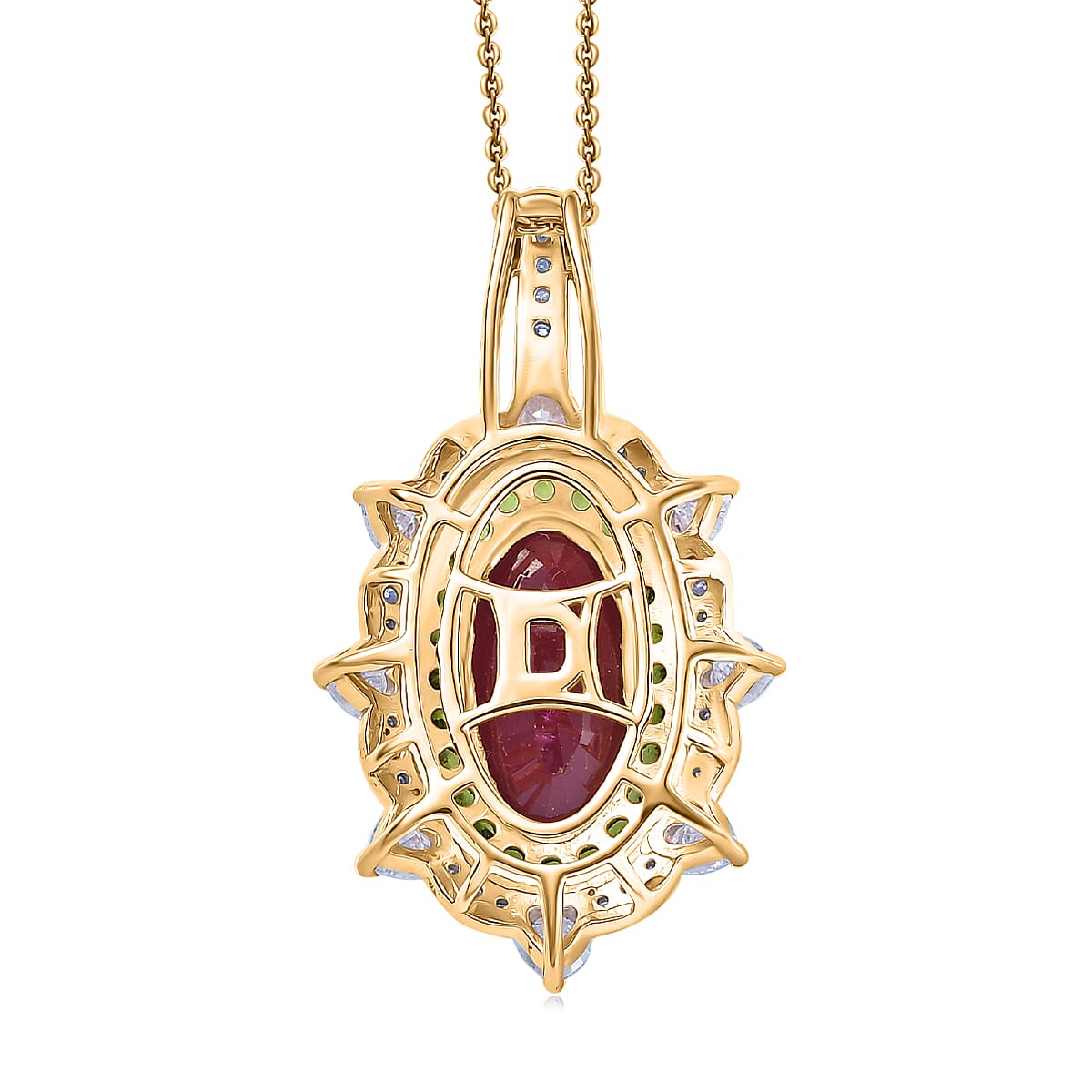 Doorbuster D’Joy Niassa Ruby (FF) and Multi Gemstone 6.50 ctw Heart of Passion Pendant Necklace in 18K Vermeil Yellow Gold Over Sterling Silver 20 Inches image number 4