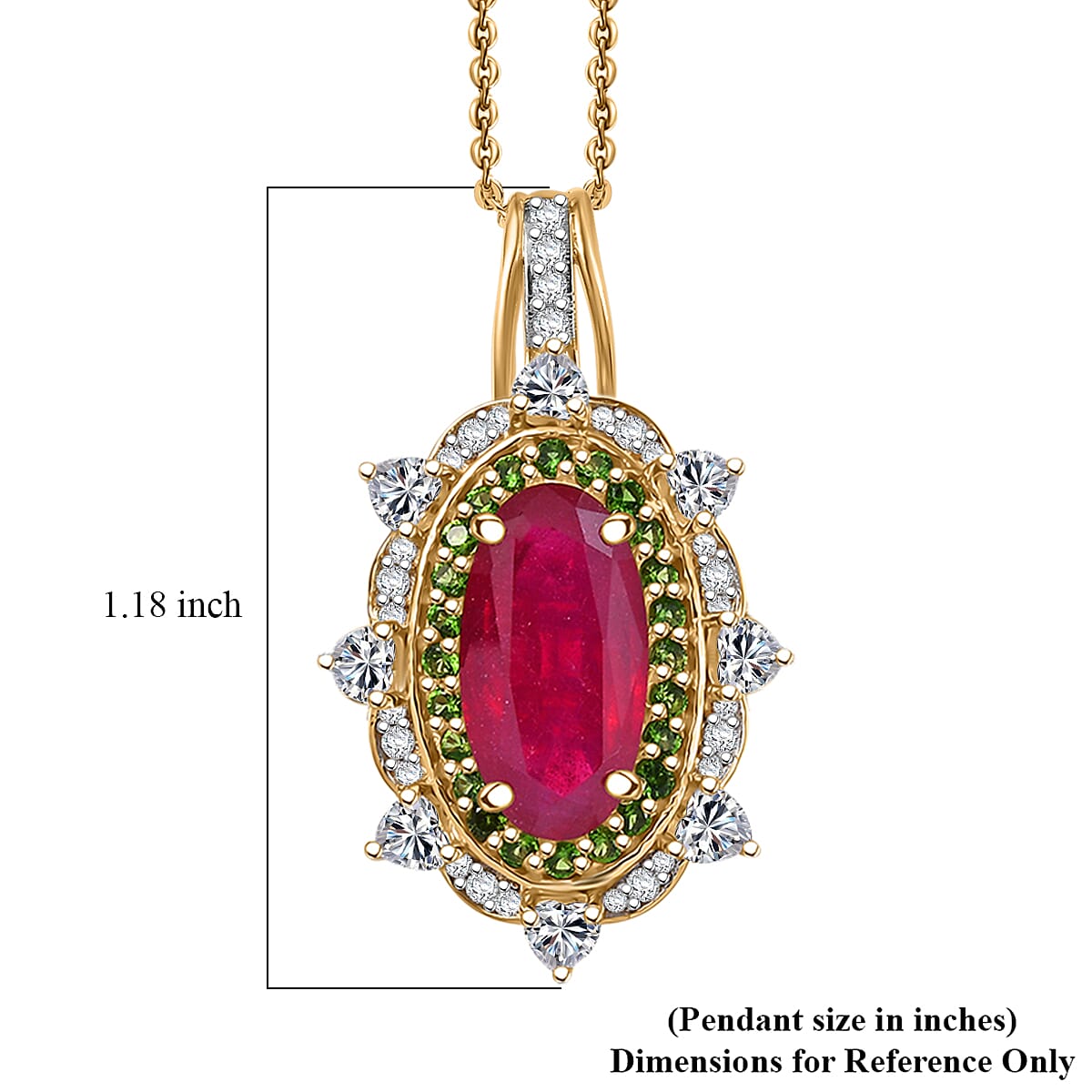 D' Joy Niassa Ruby, Multi Gemstone Heart Pendant Necklace in 18K Vermeil YG Over Sterling Silver 6.50 ctw (20 Inches)
