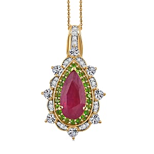 D'Joy Niassa Ruby, Multi Gemstone Heart Pendant Necklace in 18K Vermeil YG Over Sterling Silver 6.00 ctw (20 Inches)
