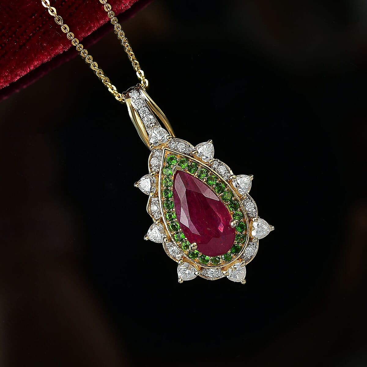 D'Joy Niassa Ruby, Multi Gemstone Heart Pendant Necklace in 18K Vermeil YG Over Sterling Silver 6.00 ctw (20 Inches) image number 1