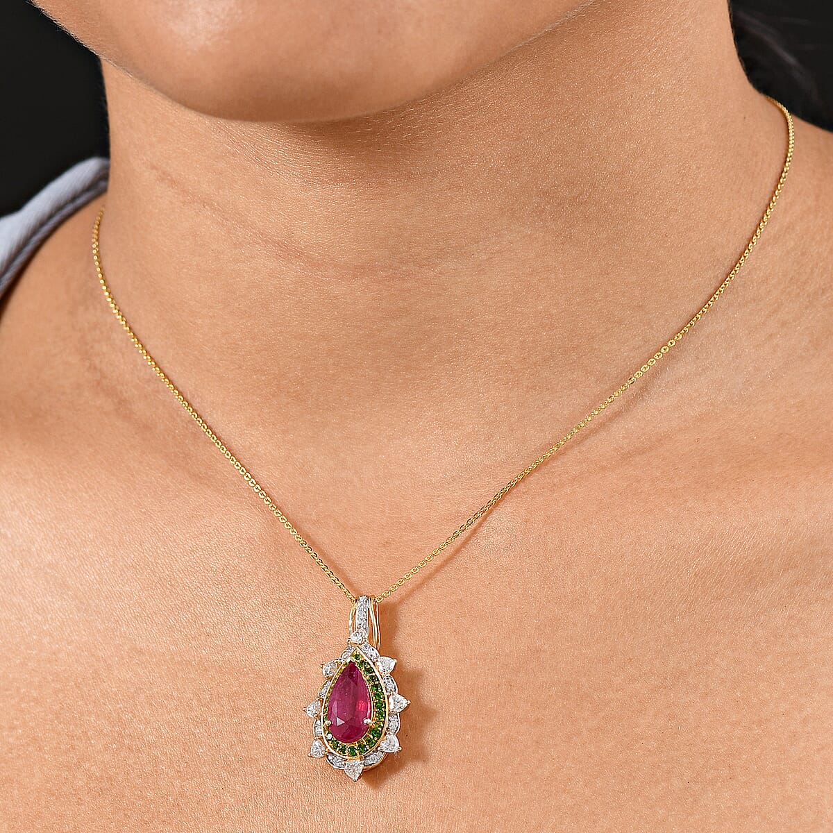 D'Joy Niassa Ruby, Multi Gemstone Heart Pendant Necklace in 18K Vermeil YG Over Sterling Silver 6.00 ctw (20 Inches) image number 2