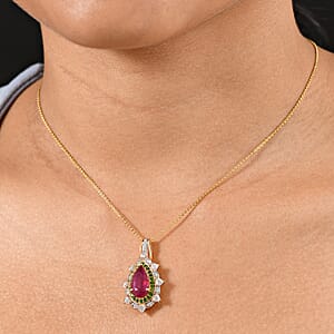 D'Joy Niassa Ruby, Multi Gemstone Heart Pendant Necklace in 18K Vermeil YG Over Sterling Silver 6.00 ctw (20 Inches)