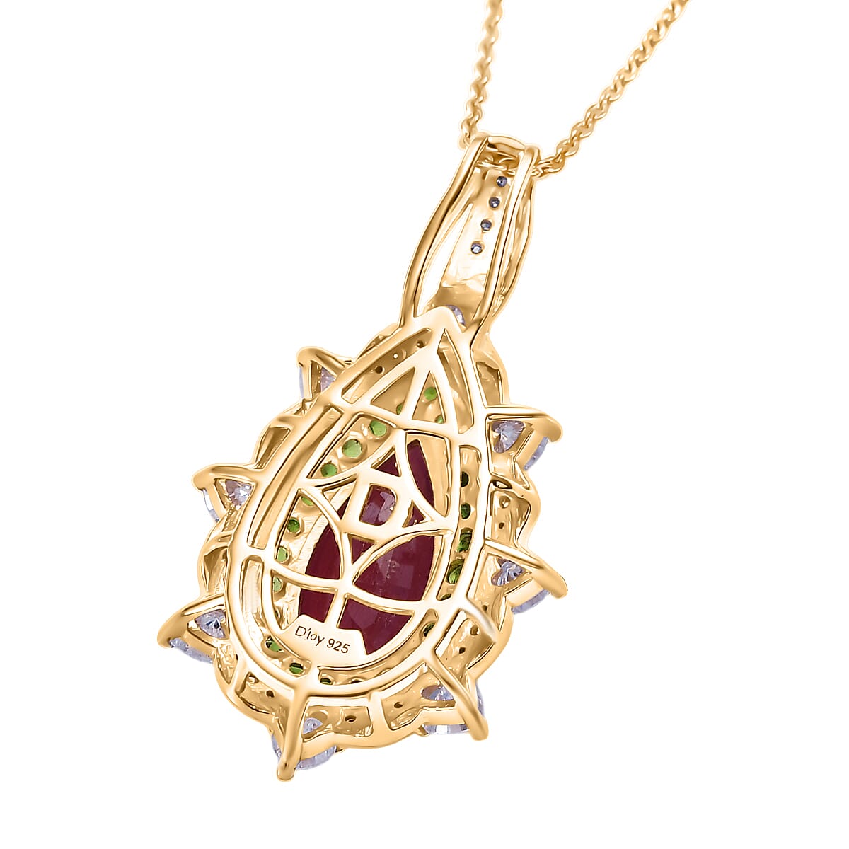D'Joy Niassa Ruby, Multi Gemstone Heart Pendant Necklace in 18K Vermeil YG Over Sterling Silver 6.00 ctw (20 Inches) image number 4