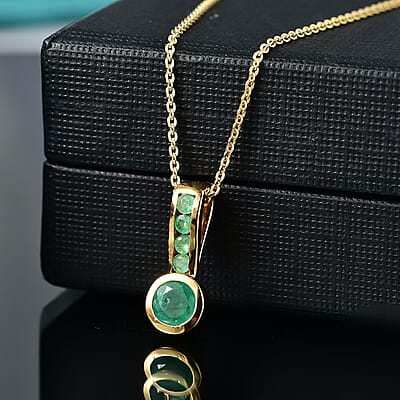 Kagem Zambian Emerald 0.60 ctw Pendant in 18K Vermeil Yellow Gold Over Sterling Silver