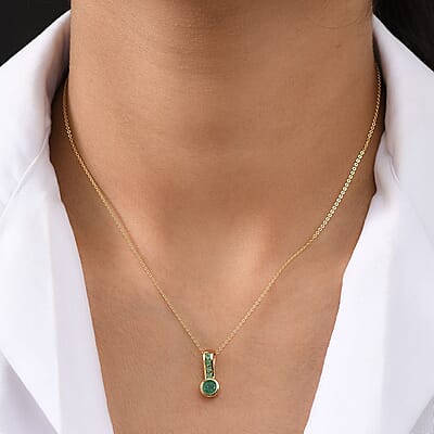 Kagem Zambian Emerald 0.60 ctw Pendant in 18K Vermeil Yellow Gold Over Sterling Silver