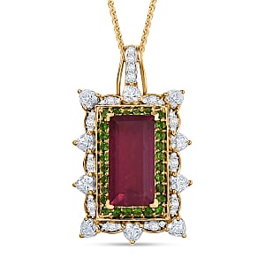 Doorbuster D&rsquo;Joy Niassa Ruby (FF) and Multi Gemstone 8.00 ctw Heart of Passion Pendant Necklace in 18K Vermeil Yellow Gold Over Sterling Silver 20 Inches