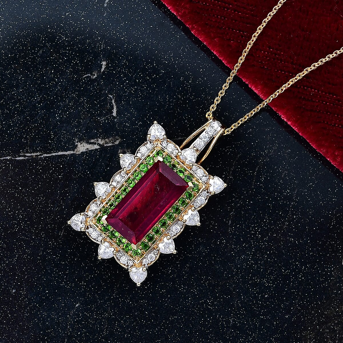 Doorbuster D&rsquo;Joy Niassa Ruby (FF) and Multi Gemstone 8.00 ctw Heart of Passion Pendant Necklace in 18K Vermeil Yellow Gold Over Sterling Silver 20 Inches image number 1