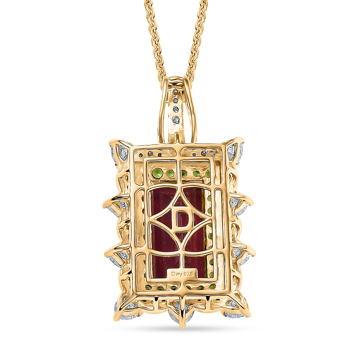 Doorbuster D&rsquo;Joy Niassa Ruby (FF) and Multi Gemstone 8.00 ctw Heart of Passion Pendant Necklace in 18K Vermeil Yellow Gold Over Sterling Silver 20 Inches image number 4
