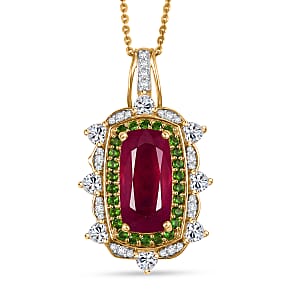 Doorbuster D&rsquo;Joy Niassa Ruby (FF) and Multi Gemstone 6.60 ctw Heart of Passion Pendant Necklace in 18K Vermeil Yellow Gold Over Sterling Silver 20 Inches