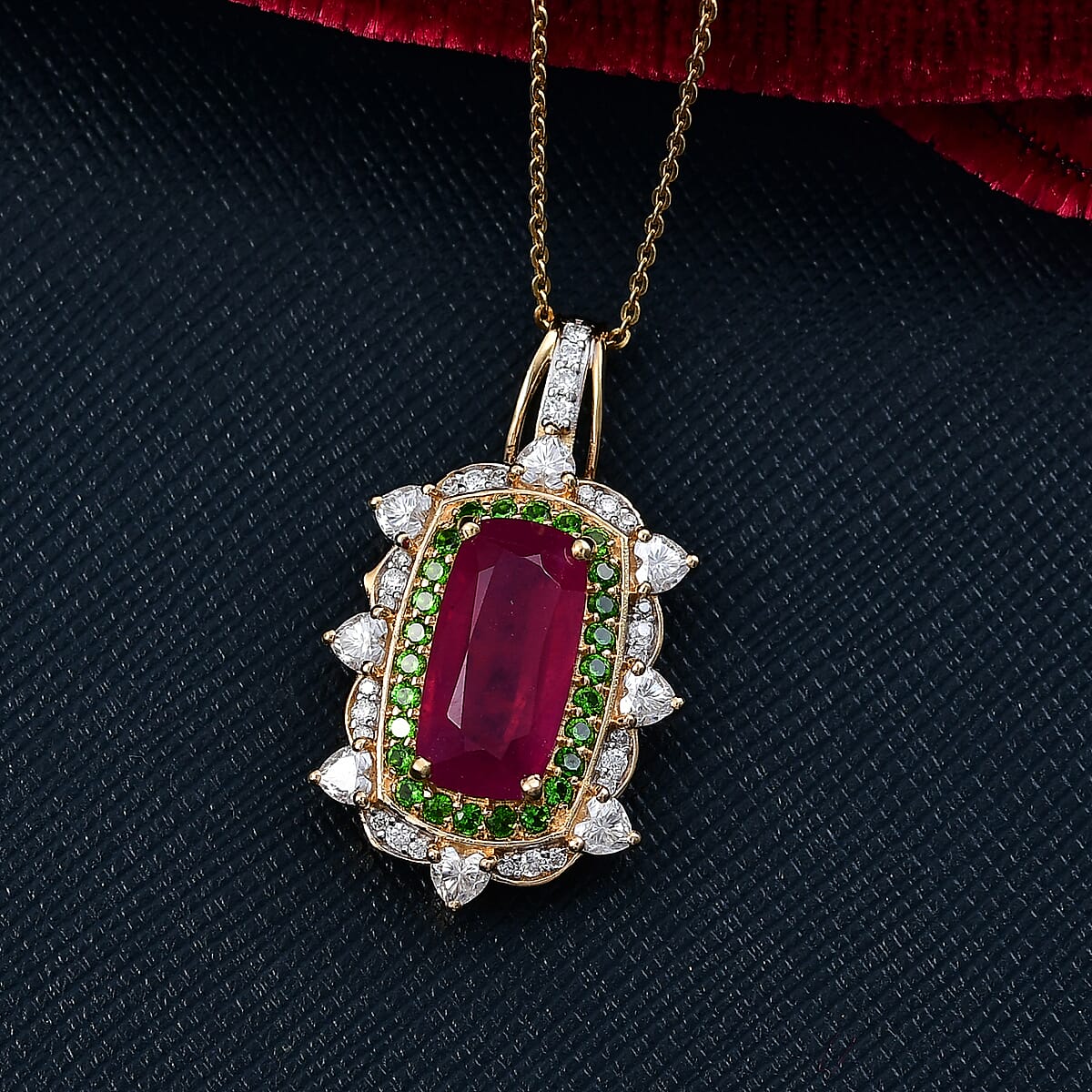 Doorbuster D&rsquo;Joy Niassa Ruby (FF) and Multi Gemstone 6.60 ctw Heart of Passion Pendant Necklace in 18K Vermeil Yellow Gold Over Sterling Silver 20 Inches image number 1