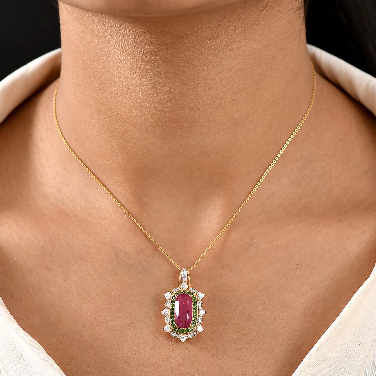 Doorbuster D&rsquo;Joy Niassa Ruby (FF) and Multi Gemstone 6.60 ctw Heart of Passion Pendant Necklace in 18K Vermeil Yellow Gold Over Sterling Silver 20 Inches image number 2