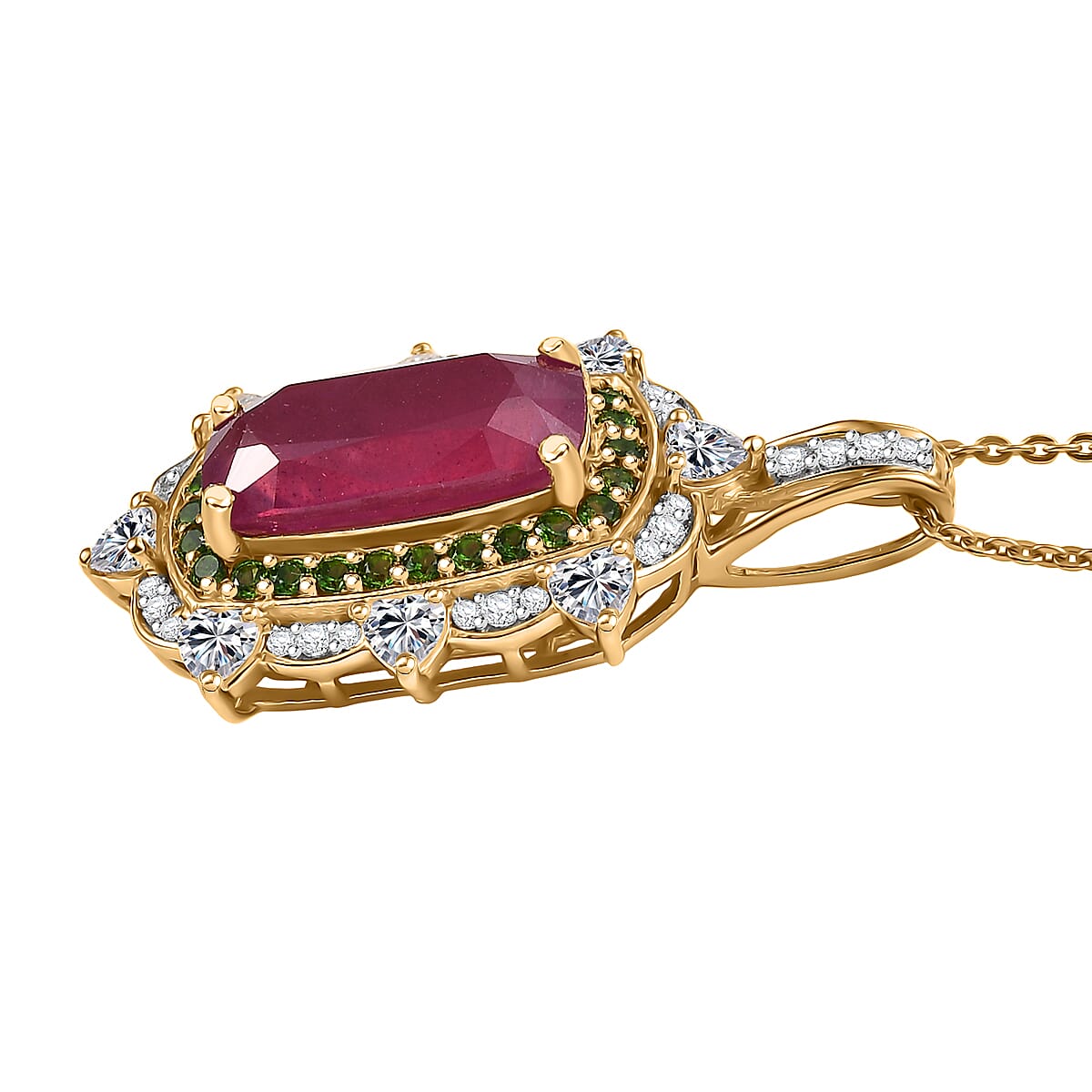 Doorbuster D&rsquo;Joy Niassa Ruby (FF) and Multi Gemstone 6.60 ctw Heart of Passion Pendant Necklace in 18K Vermeil Yellow Gold Over Sterling Silver 20 Inches image number 3