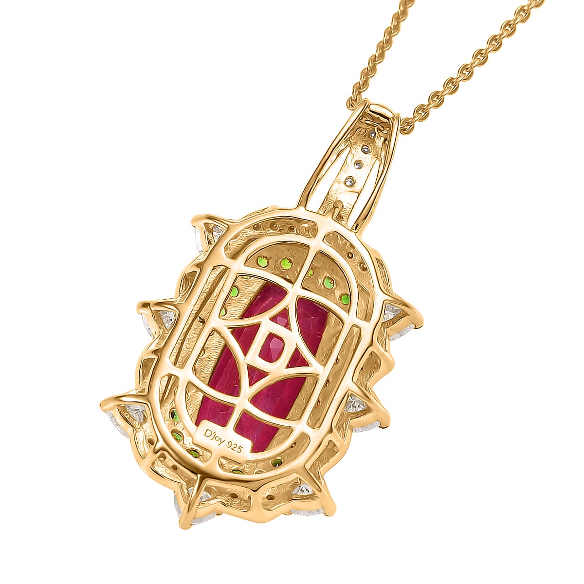 Doorbuster D&rsquo;Joy Niassa Ruby (FF) and Multi Gemstone 6.60 ctw Heart of Passion Pendant Necklace in 18K Vermeil Yellow Gold Over Sterling Silver 20 Inches image number 4
